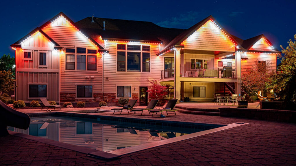 Permanent Trimlight holiday lighting installed on a home exterior