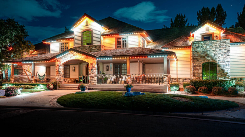 Permanent Trimlight holiday lighting installed on a home exterior