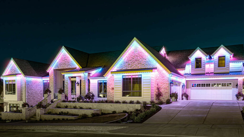 Permanent Trimlight holiday lighting installed on a home exterior